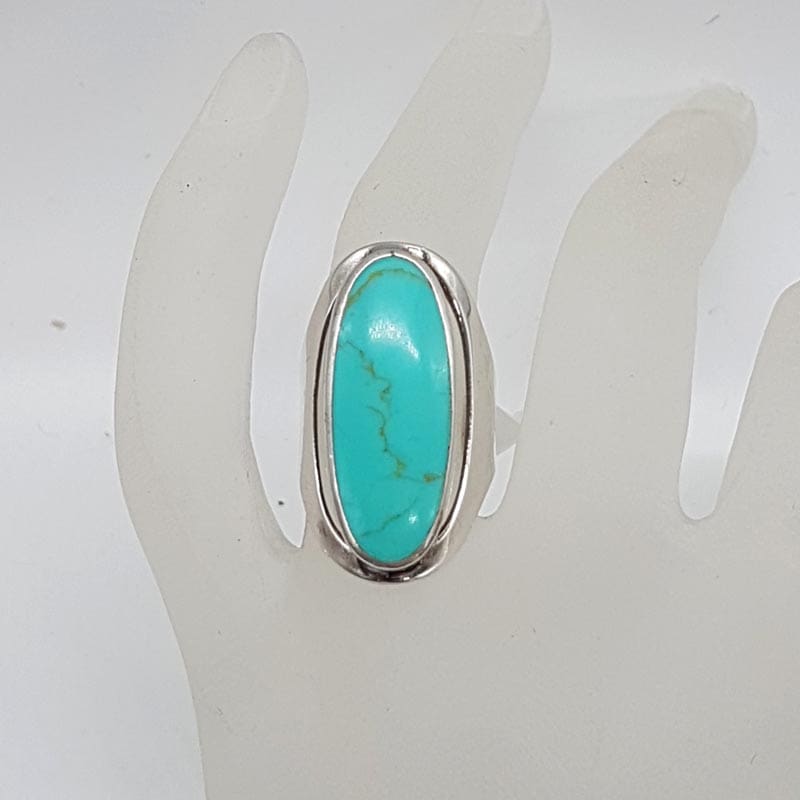 Sterling Silver Long Oval Turquoise Ring