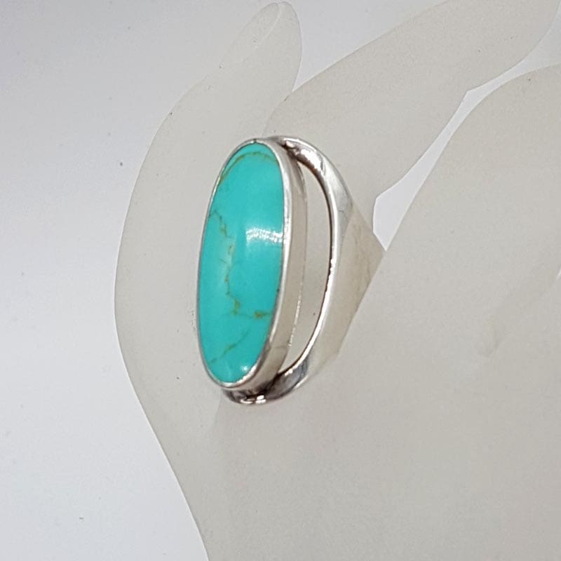 Sterling Silver Long Oval Turquoise Ring