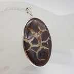 Sterling Silver Septarian Nodules / Dragon Stone Large Oval Pendant on Silver Chain