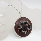 Sterling Silver Septarian Nodules / Dragon Stone Very Large Round Pendant on Silver Chain