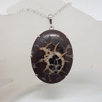 Sterling Silver Septarian Nodules / Dragon Stone Large Oval Pendant on Silver Chain