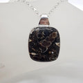 Sterling Silver Turritella Agate Fossil Large Square Pendant on Silver Chain