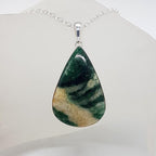 Sterling Silver Aventurine Teardrop / Pear Shaped Bezel Set Pendant on Silver Chain