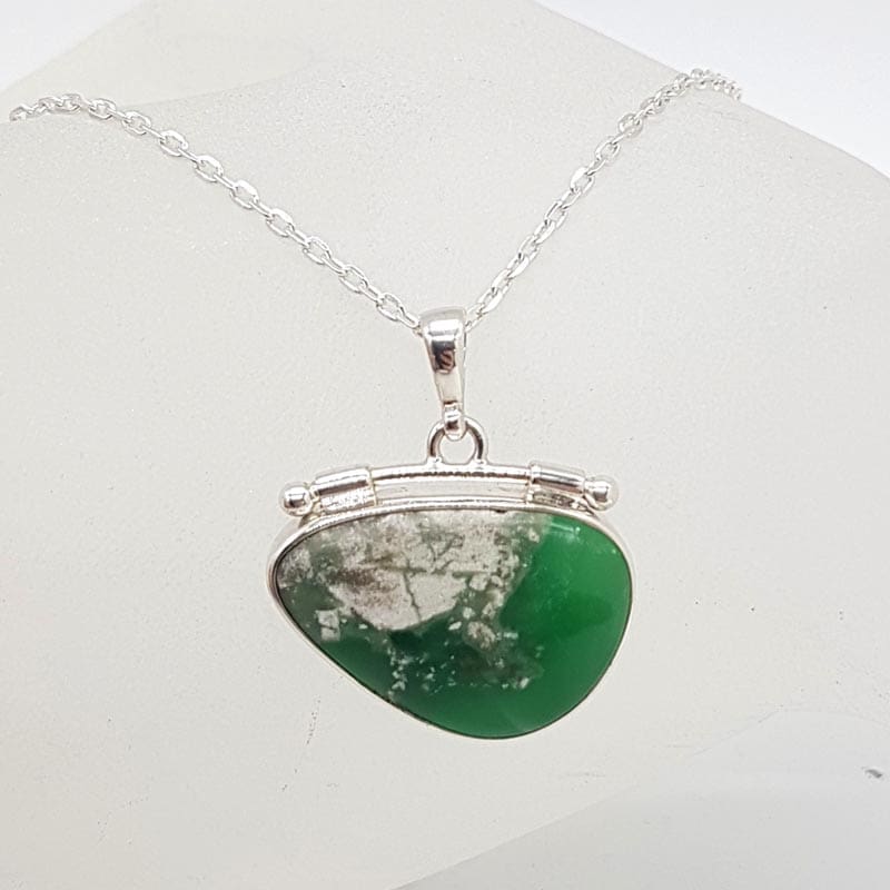Sterling Silver Variscite Hinged Unusual Shaped Pendant on Silver Chain