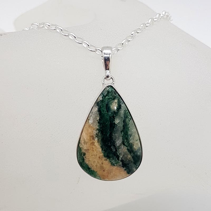 Sterling Silver Aventurine Teardrop / Pear Shaped Bezel Set Pendant on Silver Chain