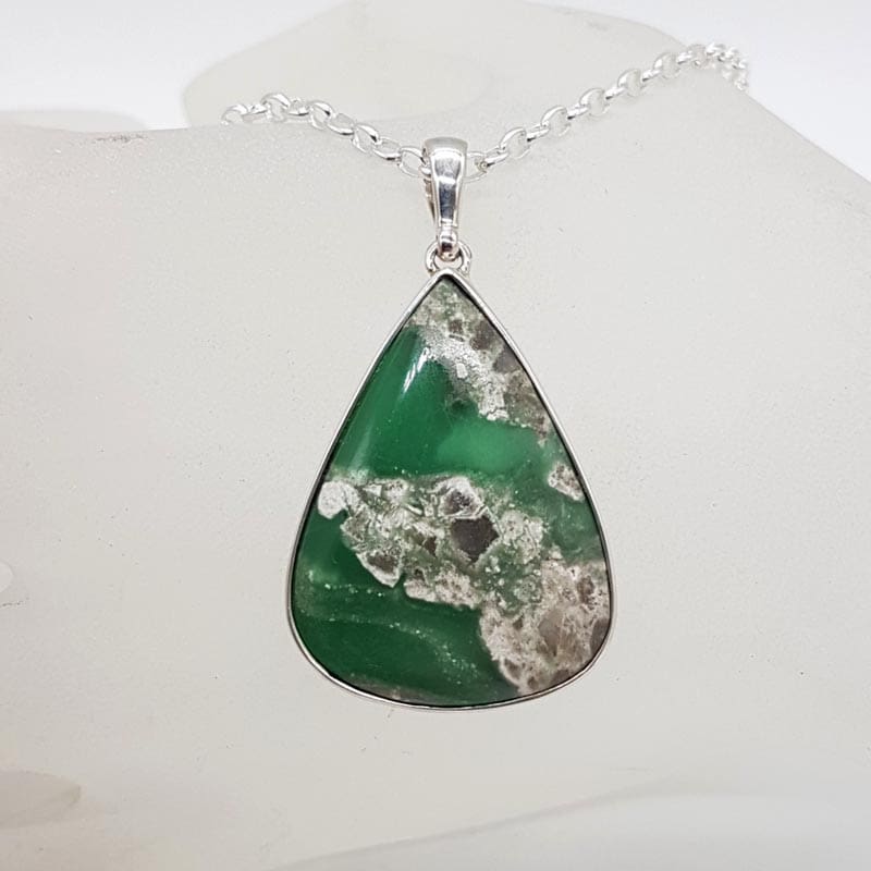 Sterling Silver Variscite Large Teardrop / Pear Shaped Bezel Set Pendant on Silver Chain
