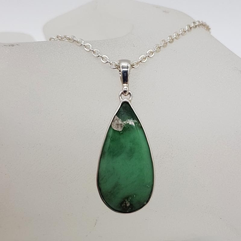 Sterling Silver Variscite Teardrop / Pear Shaped Bezel Set Pendant on Silver Chain