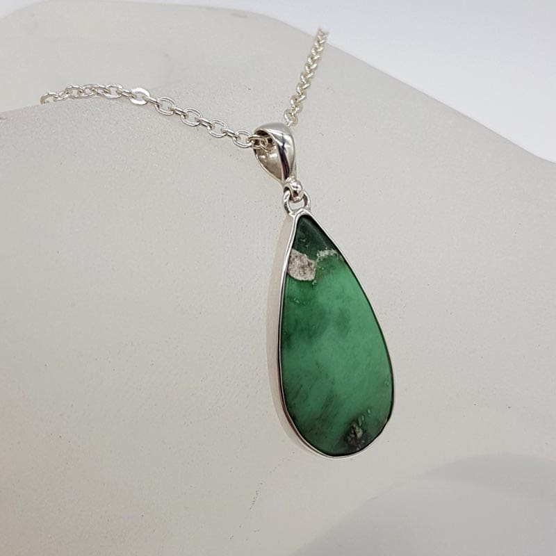 Sterling Silver Variscite Teardrop / Pear Shaped Bezel Set Pendant on Silver Chain