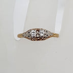 18ct Yellow Gold &amp; Platinum Ornate Filigree "Et Toi Et Moi" Diamond Engagement Ring / Dress Ring - Antique / Vintage