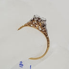 18ct Yellow Gold &amp; Platinum Ornate Filigree "Et Toi Et Moi" Diamond Engagement Ring / Dress Ring - Antique / Vintage