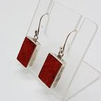Sterling Silver Rectangular Coral Drop Earrings
