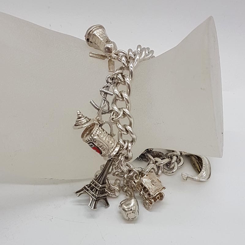 Sterling Silver 13 Charms plus Padlock Bracelet - Vintage