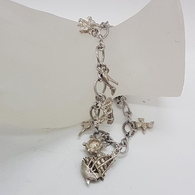 Sterling Silver 9 Charms Bracelet - Vintage