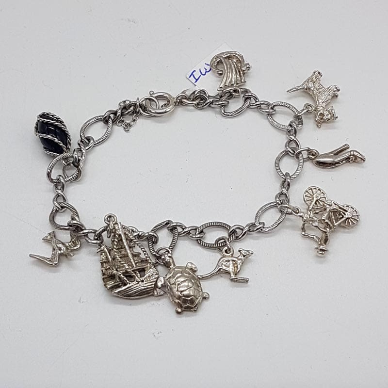 Sterling Silver 9 Charms Bracelet - Vintage