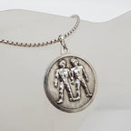 Sterling Silver Gemini Horoscope Round Pendant on Silver Chain - Vintage