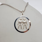 Sterling Silver Gemini Horoscope Round Open Design Pendant on Silver Chain - Vintage