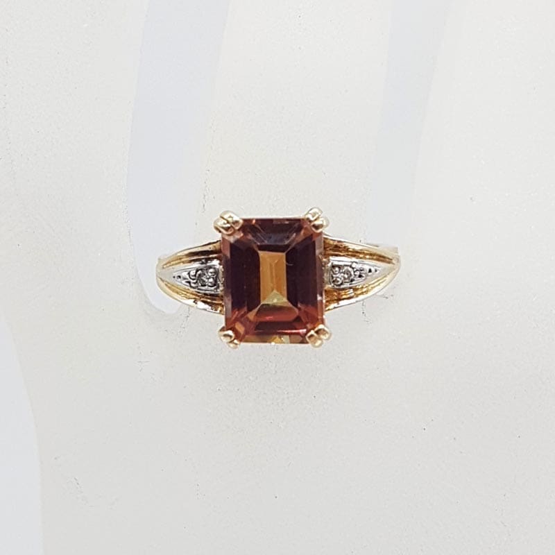 9ct Yellow Gold Rectangular Mystic Quartz / Mystic Topaz with Diamond Ring