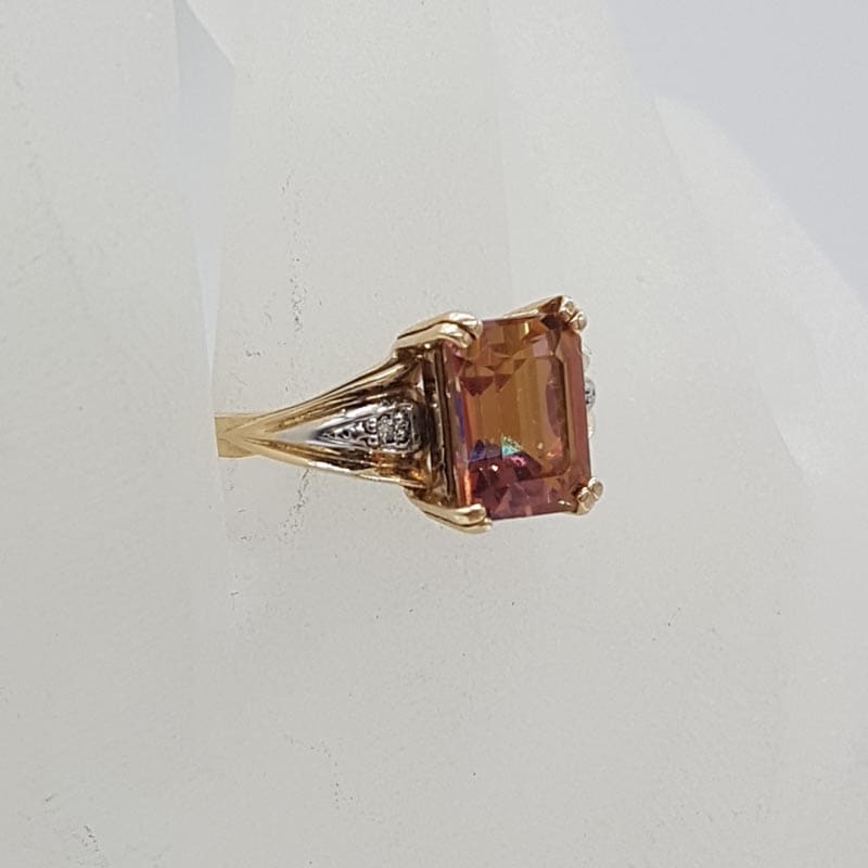 9ct Yellow Gold Rectangular Mystic Quartz / Mystic Topaz with Diamond Ring