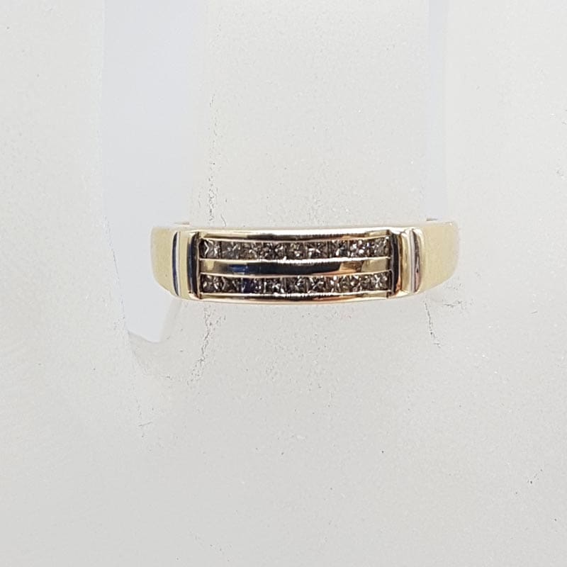 9ct Yellow Gold Two Rows of Diamonds Channel Set Ring