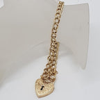 9ct Yellow Gold Curb Link Heart Padlock Bracelet - Antique / Vintage