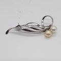 Sterling Silver Two Mikimoto Pearl Swirl Brooch - Antique / Vintage