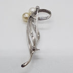Sterling Silver Two Mikimoto Pearl Swirl Brooch - Antique / Vintage