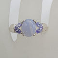 Sterling Silver Oval Blue Lace Agate and Cubic Zirconia Ring