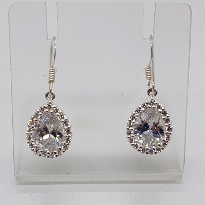 Sterling Silver Cubic Zirconia Teardrop / Pear Shape Drop Earrings