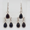 Sterling Silver Onyx Teardrop / Pear Shape Drop Earrings