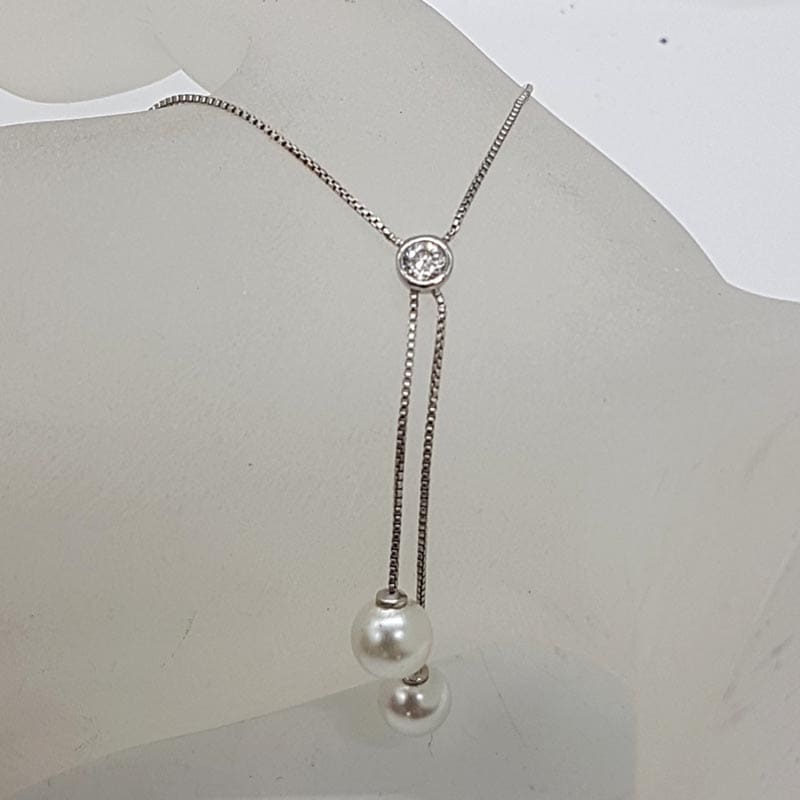 Sterling Silver Cubic Zirconia Drop Lavalier Necklace / Chain