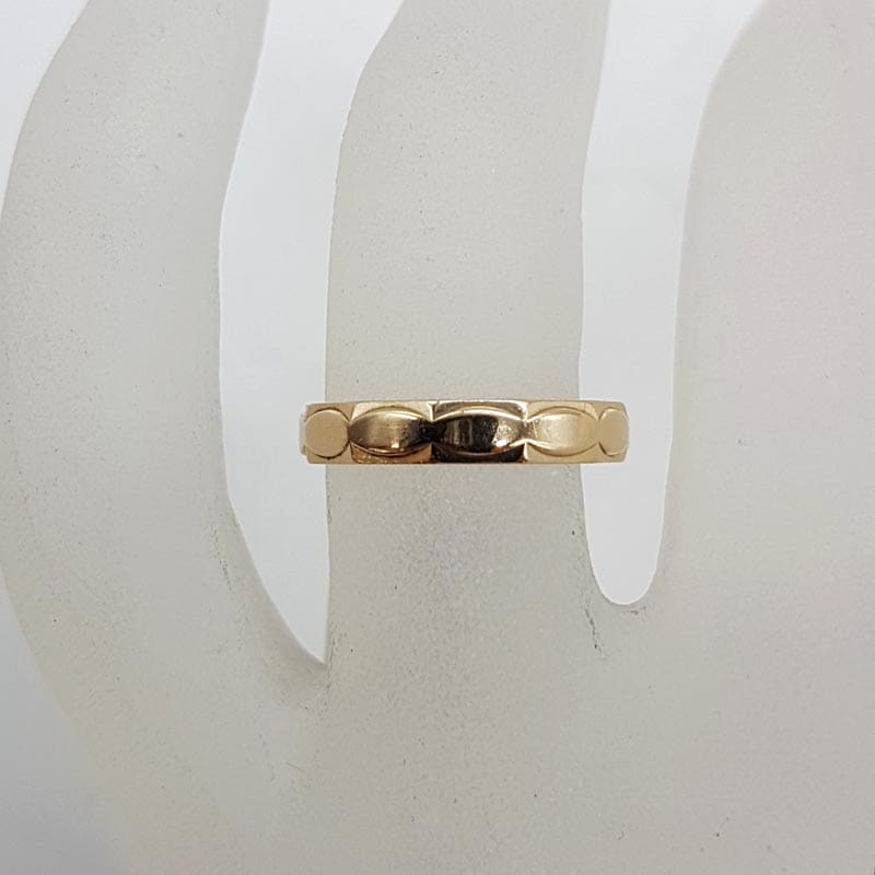 9ct Yellow Gold Patterned Wedding Ring - Antique / Vintage