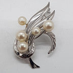 Sterling Silver with 5 Cultured Pearls Ornate Spray Brooch - Vintage
