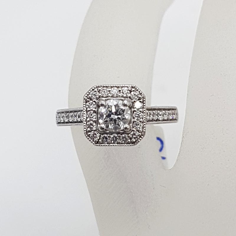 Platinum Square Diamond Halo Set Cluster Ring - .60ct TDW - Engagement Ring / Wedding Ring