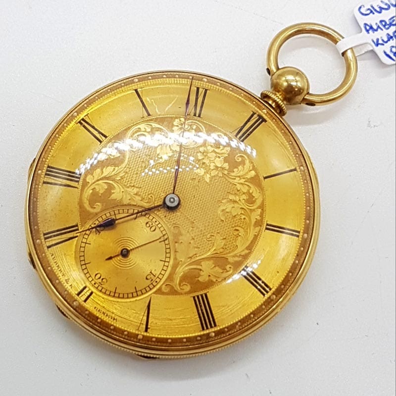 18ct Yellow Gold Aubert &amp; Klaftenberger 1875 Pocket Fob Watch - Queen Victoria - Antique / Vintage