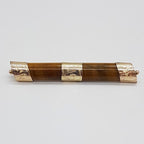 9ct Yellow Gold Tiger Eye Ornate Bar Brooch - Antique / Vintage