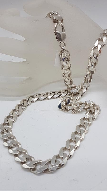 Sterling Silver Heavy Flat Curb Link Necklace Chain - Gents / Ladies