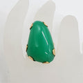 9ct Yellow Gold Chrysoprase / Australian Jade Very Large and Unusual Claw Set Statement Ring - Antique / Vintage