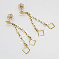 9ct Yellow Gold Square Drop on Chain Long Earrings