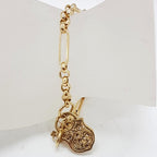 9ct Yellow Gold Belcher and Oval Link Ornate Filigree Shield Shape Padlock Clasp Bracelet
