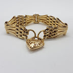 9ct Yellow Gold Ornate Gate Link Bracelet with Filigree Heart Padlock Clasp