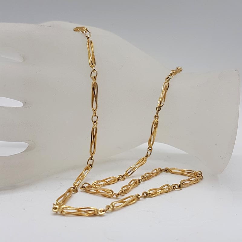 9ct Yellow Gold Twist Cage Ornate Link Necklace / Chain