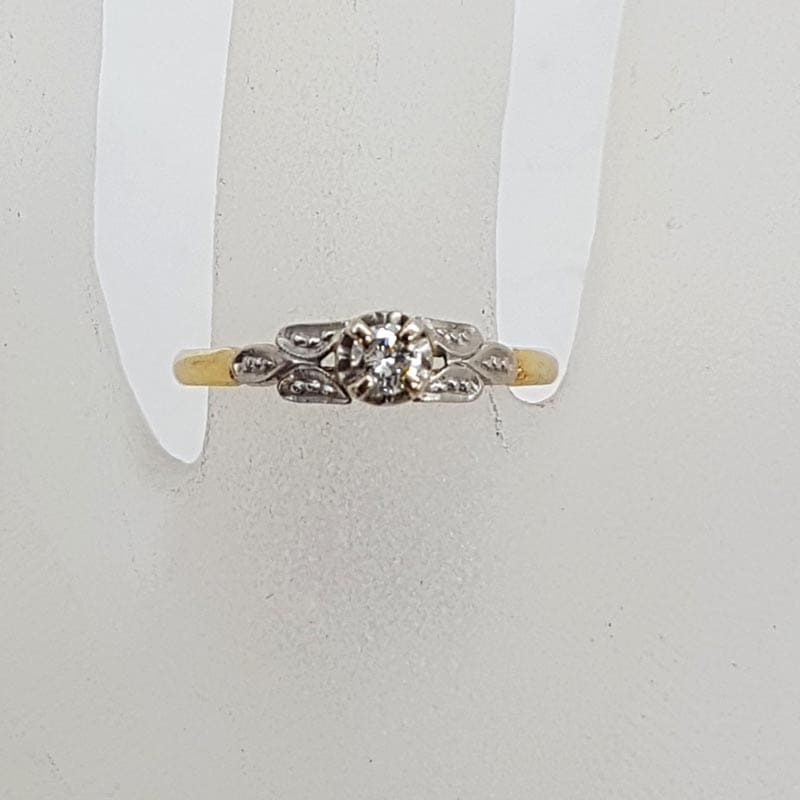 18ct Yellow Gold & Platinum Ornate Diamond Solitaire Engagement Ring / Dress Ring - Antique / Vintage
