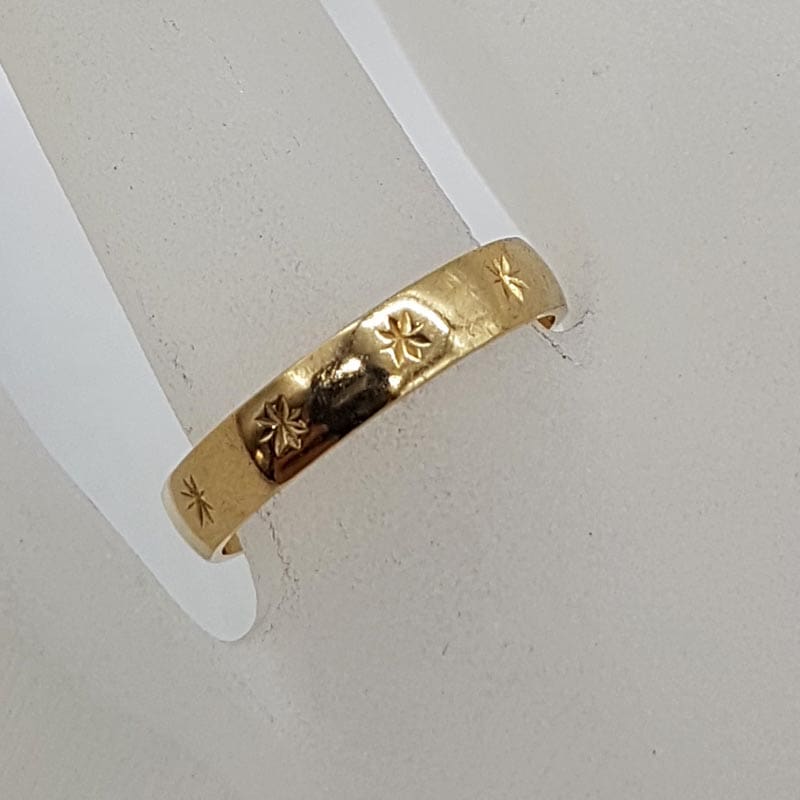 9ct Yellow Gold Band with Star Pattern - Wedding Band  - Antique / Vintage