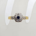 18ct Yellow Gold & Platinum Natural Sapphire Surrounded by Diamonds High Set Round Cluster Ring - Antique / Vintage - Engagement Ring / Dress Ring