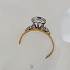 18ct Yellow Gold & Platinum Natural Sapphire Surrounded by Diamonds High Set Round Cluster Ring - Antique / Vintage - Engagement Ring / Dress Ring