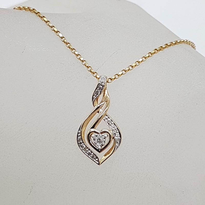 9ct Yellow Gold Diamond Heart Twist Pendant on Gold Chain