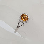 18ct White Gold Round Yellow Citrine with Diamond Surround Cluster Ring - Engagement Ring / Dress Ring