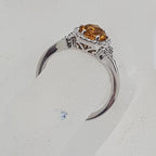 18ct White Gold Round Yellow Citrine with Diamond Surround Cluster Ring - Engagement Ring / Dress Ring