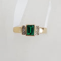 9ct Yellow Gold Created Emerald Rectangular with Channel Set Diamonds Ring