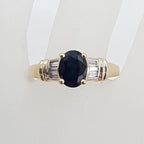 9ct Yellow Gold Oval Natural Sapphire Claw Set with Channel Set Diamonds Ring